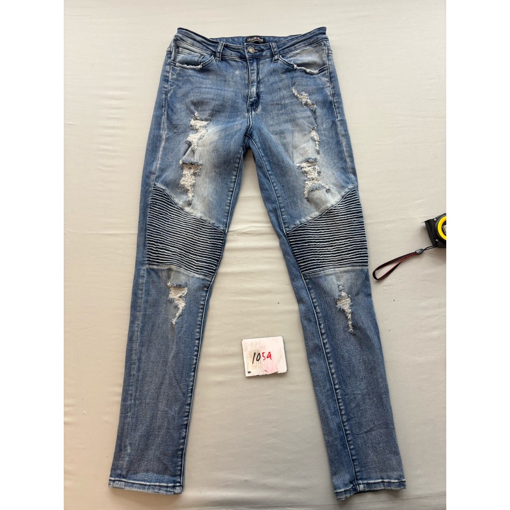 Fashion Nova Distressed Moto Jeans Blue Medium Wash Skinny Ripped Size 9 P15005